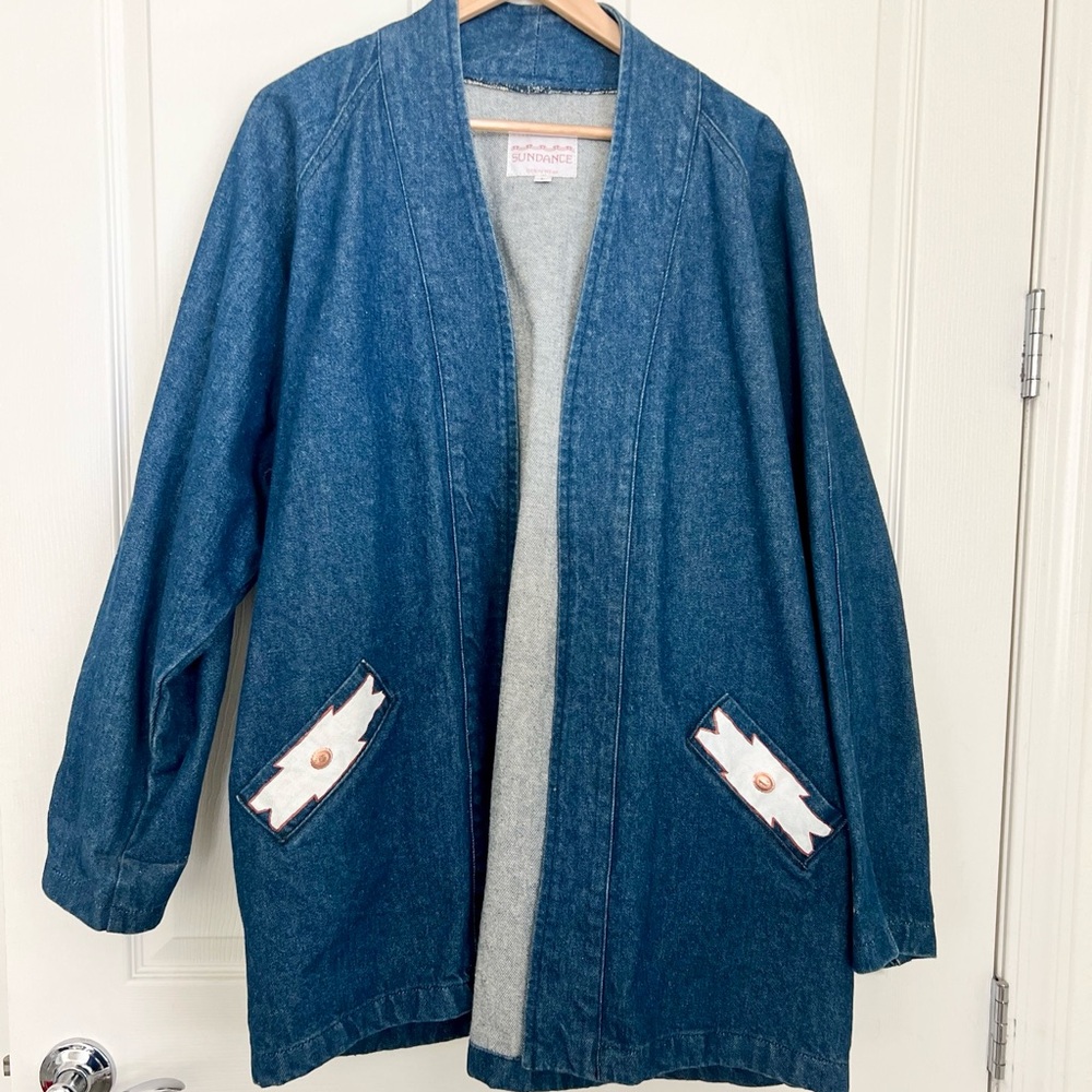 Sundance Oversized Denim Jacket Duster - Size Large Long Sleeve